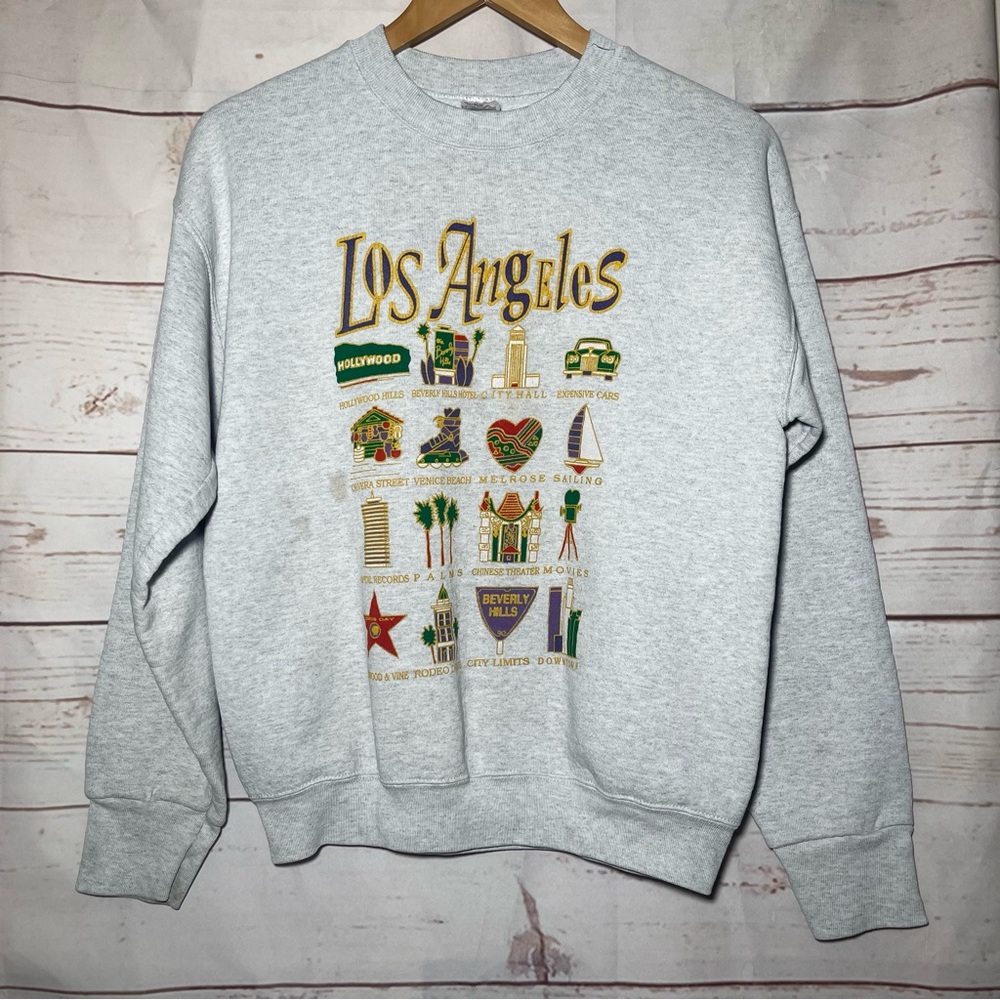 VINTAGE • Los Angeles Sweatshirt • Gray Sweatshirt • Famous Landmarks • Medium